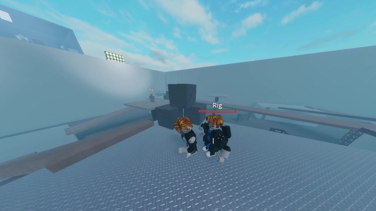 Боевая сцена с противником и полосой здоровья в Roblox Studio