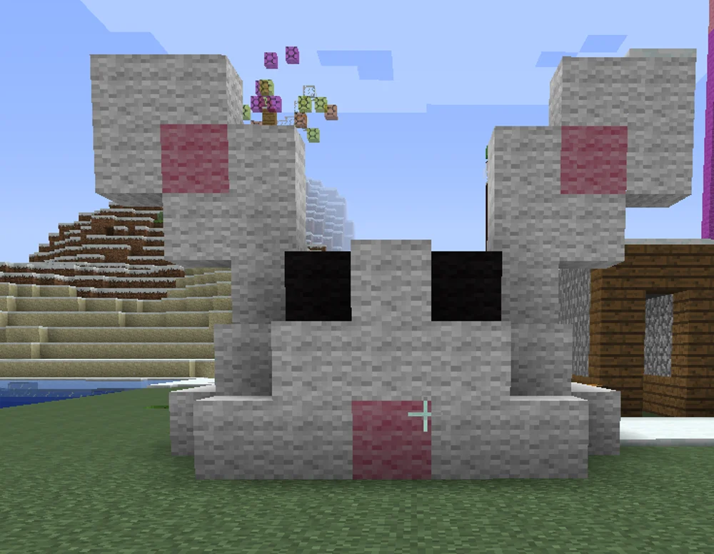 Объёмная фигура кота, собранная из блоков в Minecraft