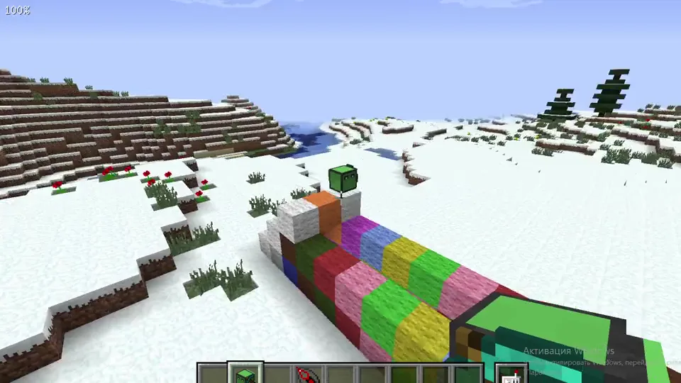 Робот ComputerCraft строит цветную стену по программе ученика