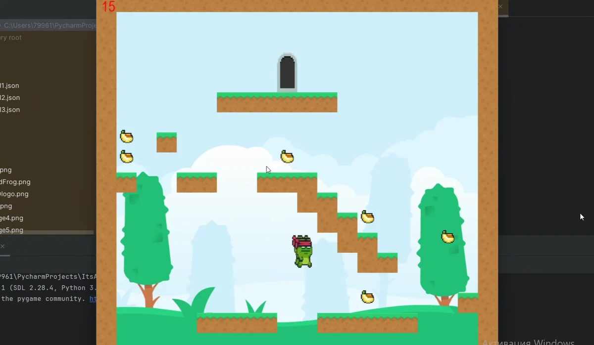 Игра-платформер с уровнями и собираемыми предметами, созданная ученицей на Python