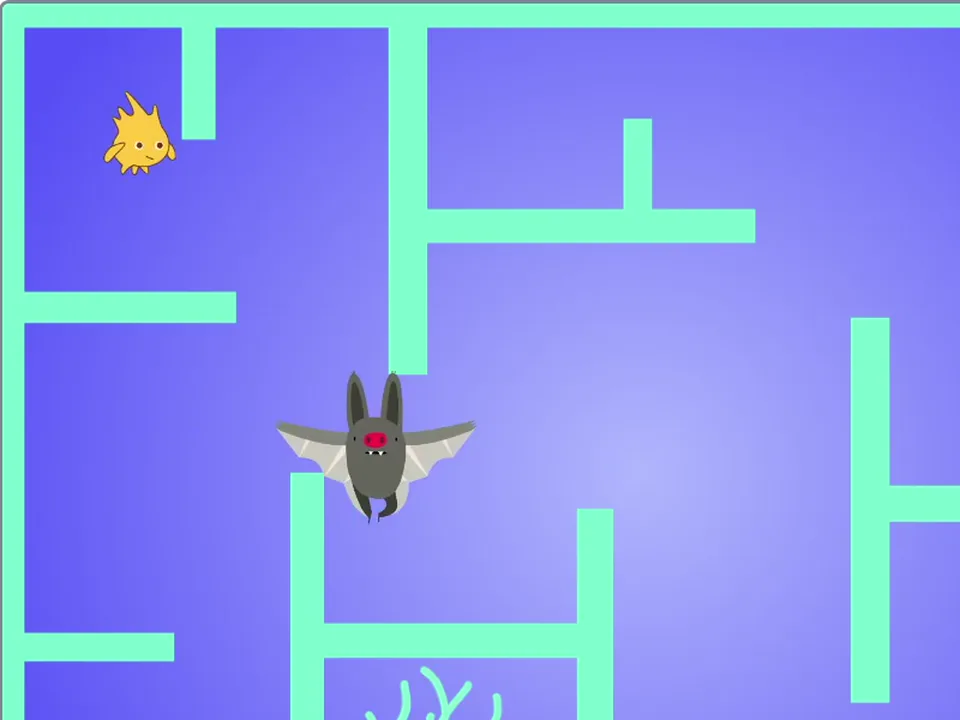 Игра-лабиринт с персонажем, препятствиями и противником в Scratch