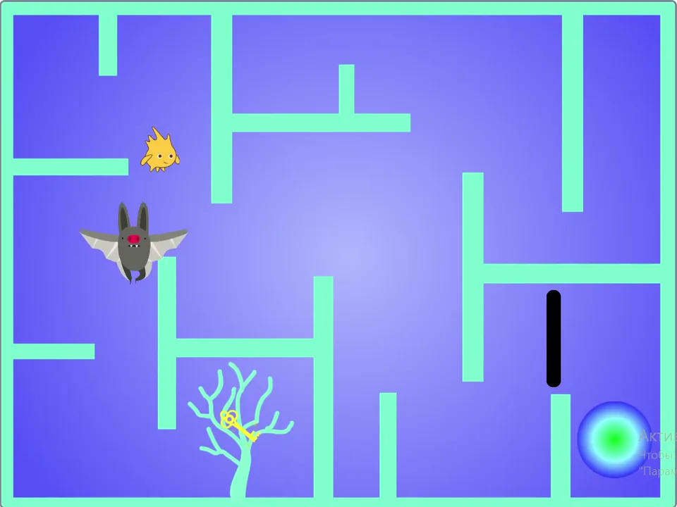 Лабиринт с персонажем, препятствиями и целью в Scratch